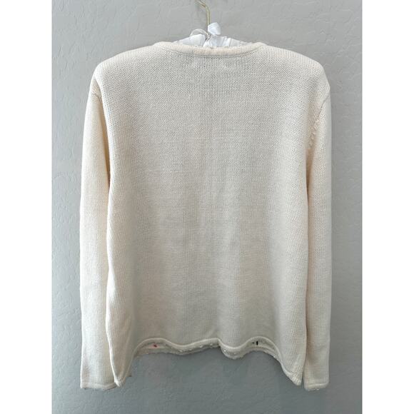 HABAND! | Vintage 90s Floral Embroidered Cream Cardigan Sweater | Size Large - Picture 6 of 10